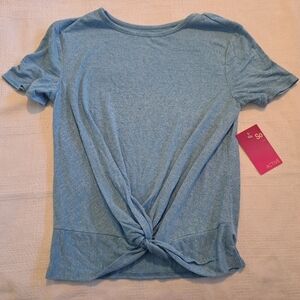 So Active girls size 7 short sleeve blue shirt, knot front bottom, New